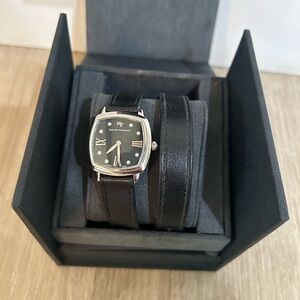 David Yurman Black Leather Diamond Wrap Watch 14m